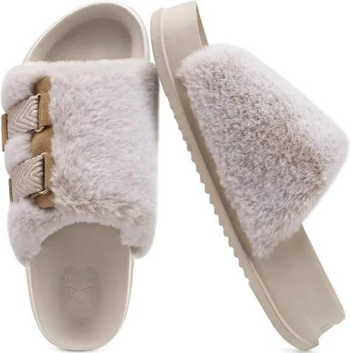 Miniatura 11 de KuaiLu Pantuflas ortopédicas para mujer con soporte de arco, sandalias acolchadas suaves para mujer, sandalias de moda con punta abierta, de piel