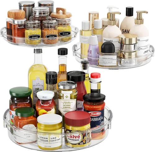Miniatura 12 de LAMU Paquete de 2 Organizadores Giratorios Transparentes Lazy Susan para Gabinete, 10.6'' 9.25'' Organizador de Condimentos para Refrigerador
