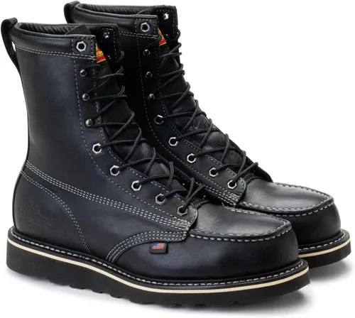 Thorogood American Heritage - Botas de trabajo con punta de acero de 8 pulgadas para hombre, cuero de grano completo con puntera tipo mocasín, suela