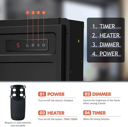 Miniatura 6 de Giantex - Chimenea eléctrica de 18" con inserto calefactor, chimenea eléctrica para empotrar/montar en pared con control remoto, 2 modos de calor