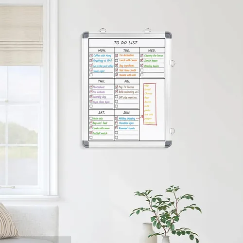 Miniatura 3 de LUCYCAZ Pizarra semanal de borrado en seco, pizarra magnética de borrado en seco de 16 x 12 pulgadas para pared, pizarra blanca colgante de doble