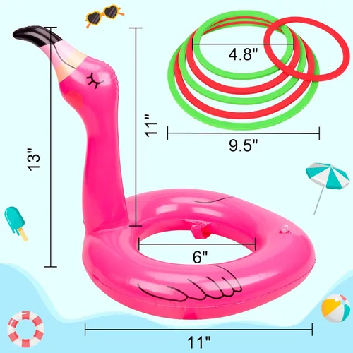 Miniatura 3 de Juego de lanzamiento de anillos inflables de flamenco de 3 piezas, suministros de juguetes para fiestas en la piscina, decoraciones Luau