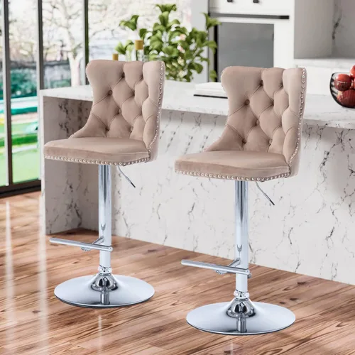 Miniatura 46 de Aoowow Juego de 2 taburetes de bar giratorios, taburetes de bar ajustables con respaldo de terciopelo copetudo, sillas de bar modernas tapizadas