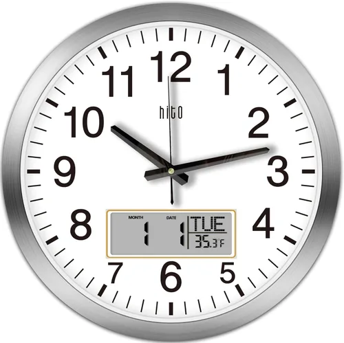 Miniatura 20 de HITO Reloj de pared con luz nocturna de 12 pulgadas, funciona con pilas, brillo ajustable, marco de metal, cubierta de vidrio