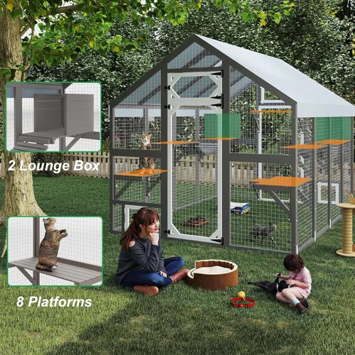 Miniatura 5 de Catio Recinto Extra Grande para Gatos al Aire Libre Impermeable, Casa para Mascotas al Aire Libre con Acceso Peatonal para Múltiples Gatos, Jaula