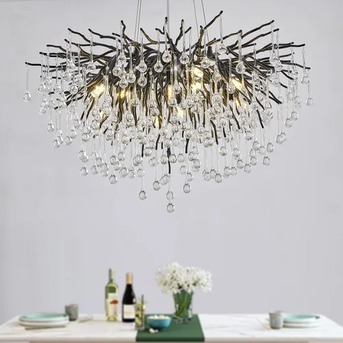Miniatura 8 de Candelabro de cristal para comedor, lámpara moderna de 24 pulgadas para sala de estar, candelabros de rama de árbol dorado con 8 luces, lámpara