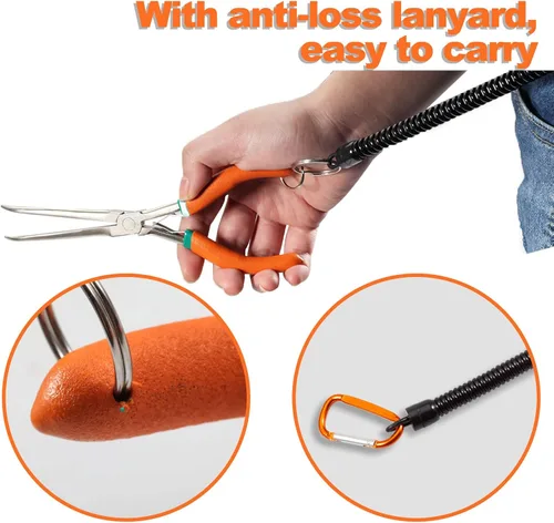 Miniatura 6 de SPEEDWOX Alicates de punta de aguja de largo alcance de 7 pulgadas con dientes, alicates de bucle de alambre de precisión extra largos con cordón