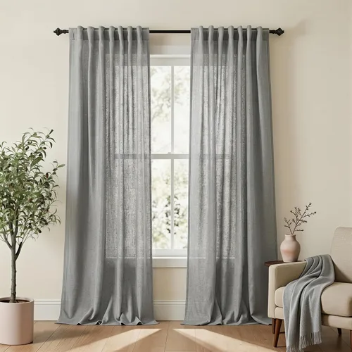 Miniatura 67 de Cortinas de lino azul claro de 90 pulgadas de largo para sala de estar, dormitorio de niñas, guardería, decoración acogedora de verano, bolsillo