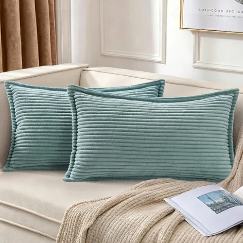 Miniatura 38 de Mecatny Juego de 2 fundas de almohada de pana de 16 x 16 pulgadas, fundas decorativas neutrales suaves de estilo bohemio para sofá y sala de estar
