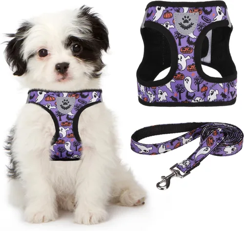 Miniatura 20 de Arnés de malla suave para cachorros – Juego de arnés y correa para perros pequeños, ajustable y cómodo chaleco reflectante acolchado para cachorros