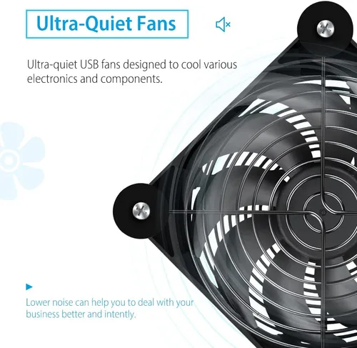 Miniatura 8 de Paquete de 2 rodamientos de doble bola de ventilador USB silencioso de 4.724 in, ventilador USB de 5 V, con controlador de velocidad de 3 grados