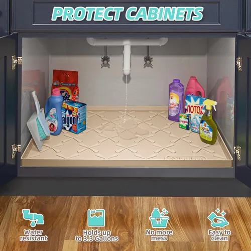 Miniatura 3 de SIKADEER Tapete impermeable de 19 x 19 pulgadas para debajo del fregadero, tapete de silicona para estante de cajones de cocina y revestimiento