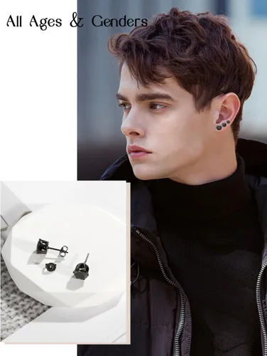 Miniatura 3 de Augell Juego de 5 pares de aretes de plata de ley 925, hipoalergénicos, de oro de 18 quilates, circonita cúbica para mujeres y hombres, regalo