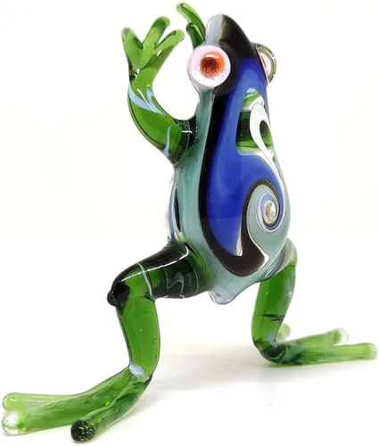 Miniatura 4 de Figuras en miniatura de rana animales soplados a mano, arte de vidrio, regalo coleccionable para decorar 3 pulgadas (verde azul)