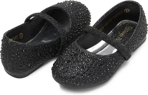 Miniatura 7 de DREAM PAIRS Mary Jane Zapatos de vestir para niñas pequeñas, zapatos planos de ballet para niña de las flores con diamantes de imitación, zapatos