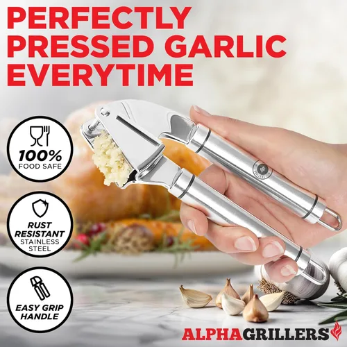 Miniatura 2 de Alpha Grillers Prensa de ajo de acero inoxidable, fácil de limpiar, a prueba de óxido, apta para lavavajillas, prensa de ajo de acero inoxidable