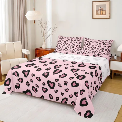 Miniatura 37 de Erosebridal Juego de sábanas para niñas, color rosa, con estampado de animales, tamaño individual, para niños, adolescentes, coloridas sábanas