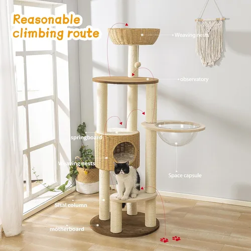 Miniatura 5 de Torre de Árbol para Gatos Moderna 2025 para Gatos Grandes, Módulo Espacial Avanzado Nido de Gatos Torre para Gatos, Tejida a Mano Multinivel Enormes