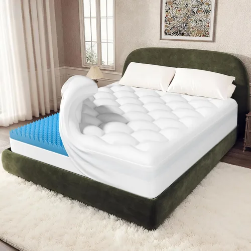 Miniatura 15 de OhGeni - Cubrecolchón de espuma viscoelástica de 2 pulgadas con funda, funda de cama suave con base antideslizante, mejorado con gel refrescante