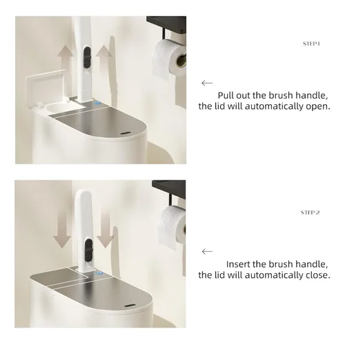 Miniatura 4 de Cubo de basura para baño con tapa - Bote de basura inteligente con sensor de movimiento y cepillo para inodoro, 2 galones / 7L, pequeño cubo