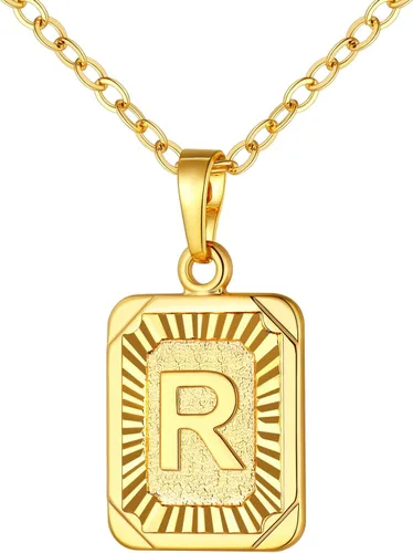 U7 Collar con monograma A-Z 26 letras colgantes chapado en oro de 18 quilates, chapado en platino, collares cuadrados con inicial mayúscula para