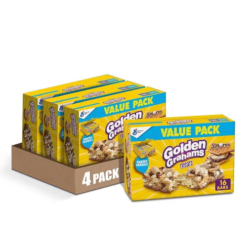 Golden Grahams Barritas de cereales, S'mores, barras de aperitivos, paquete económico, 16 unidades, 16.96 onzas (paquete de 4)