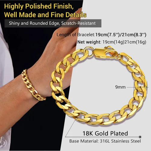 Miniatura 4 de PROSTEEL - Cadena, brazalete cubano de acero inoxidable unisex, negro, chapado en oro de 18 quilates, sin níquel, joyería hipoalergénica, 4-13 mm