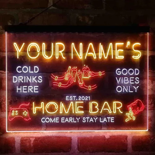 Miniatura 9 de Letrero de luz de neón LED tricolor para fiesta de cerveza, bar, personalizable, nombre, fecha, texto y cita, fuente verde y rojo y amarillo, 13 x