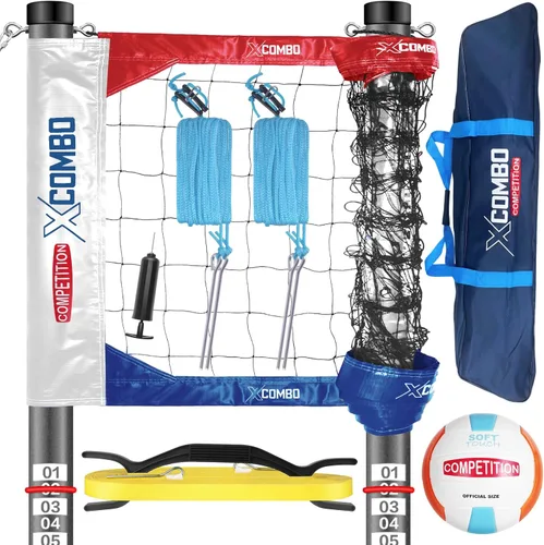 Miniatura 8 de Juego de red profesional de voleibol resistente para patio trasero al aire libre portátil con postes de puntuación de altura ajustable de aluminio