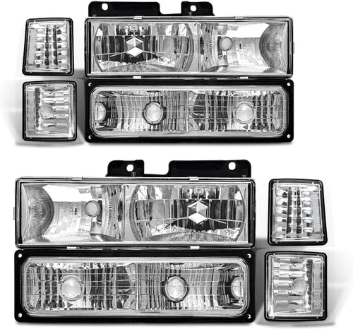 Miniatura 10 de Conjunto de faros delanteros para 1994-1998 Chevy Silverado/Suburban/Tahoe / C10 Pickup/C/K 1500 2500 3500 Camioneta, carcasa negra con reflector