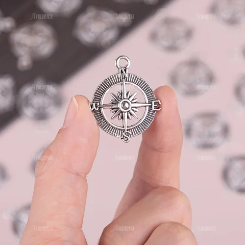 Miniatura 7 de AUEAR, Colgantes de brújula, cuentas espaciadoras de aleación para pulseras, collares, joyería, manualidades, bricolaje plateado