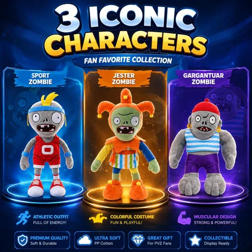 Miniatura 2 de Dyharnsty 3 piezas de juguetes de peluche de Plants vs Zombies, Zombie Sport Jester Gargantuar Zombi, figura suave, plantas contra zombies, juguetes