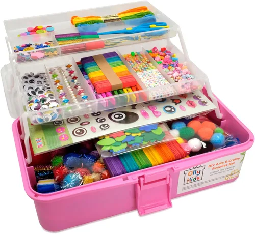Olly Kids Suministros de Arte y Manualidades para Niñas de 4 5 6 7 8 9 10 11 y 12 - Caja de Arte Portátil de 3 Capas con el Mejor Juego de Rosa