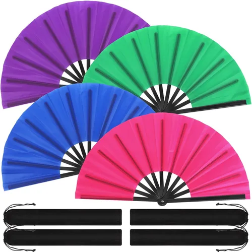 Miniatura 19 de Blulu 4 abanicos plegables grandes para baile de línea, botas de mano de seda grandes para hombres y mujeres (estilo clásico, negro, 11 pulgadas)