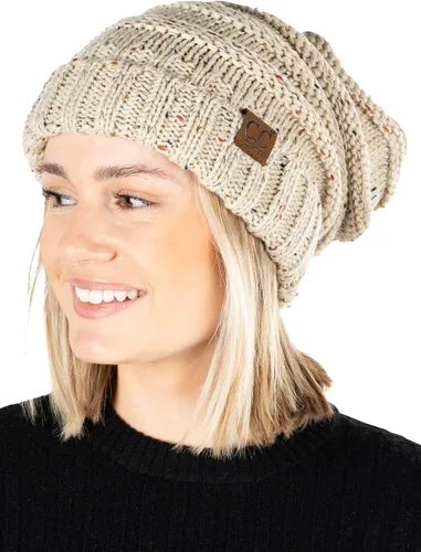 Funky Junque Gorro de moda de punto trenzado de talla extragrande, grueso, abrigado, suave y holgado