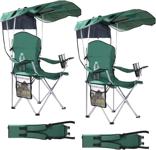 Miniatura 17 de Sillas de camping plegables portátiles con toldo y toldo para adultos, tela Oxford 600D duradera resistente a la intemperie, silla de camping