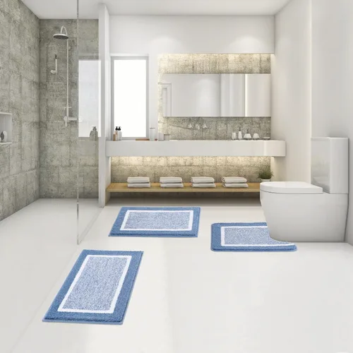 Miniatura 2 de Juego de 3 alfombras de baño con contorno en forma de U, alfombras de ducha absorbentes de microfibra de felpa antideslizantes, alfombras de baño