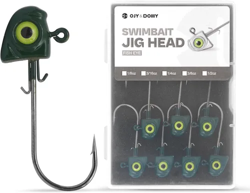 OJY&DOIIIY Cabezas de Jig de Swimbait con Ojo de Pez Chartreuse, 1/8 3/16 1/4 3/8 1/2oz Cabezas de Jig para Pesca de Agua Dulce & Salada Paquete de