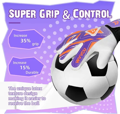 Miniatura 3 de WVVOU Guantes de portero para niños y jóvenes, guantes de portero de fútbol con doble protección, guantes de fútbol antideslizantes, súper agarre