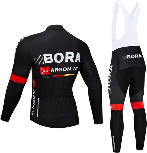 Miniatura 32 de Conjunto de ropa de ciclismo para hombre, manga larga, jersey de ciclismo con cremallera, bolsillo, traje de bicicleta, pantalones con babero de gel