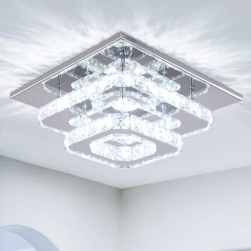 Miniatura 13 de Mini candelabro LED de cristal para techo, 2 capas, lámpara de techo empotrada, moderna iluminación para pasillo, escalera, cocina, baño