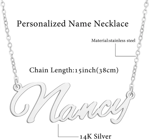 Miniatura 2 de BUREI Women Name Necklace Personalized 14K Gold Plated Name Necklace Nameplate Pendant Jewelry Gift