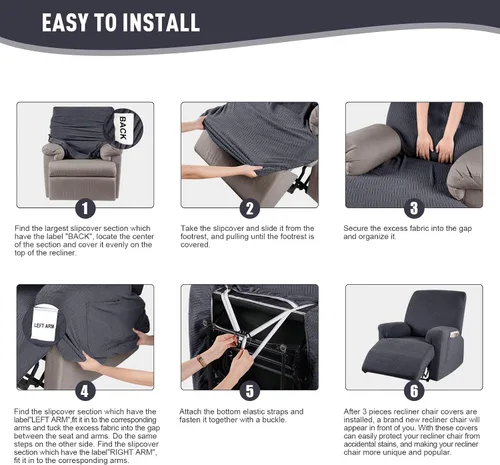 Miniatura 6 de KinCam Fundas para sillón reclinable, fundas elásticas para sillas reclinables, fundas para sofá reclinable de jacquard a rayas, protectores