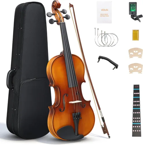 Miniatura 11 de Ktaxon Violín 4/4 Juego de Tamaño Completo Fiddle, Kit Completo de Violines Acústicos con Tablero Hecho a Mano, Estuche Rígido Ligero de Iniciación