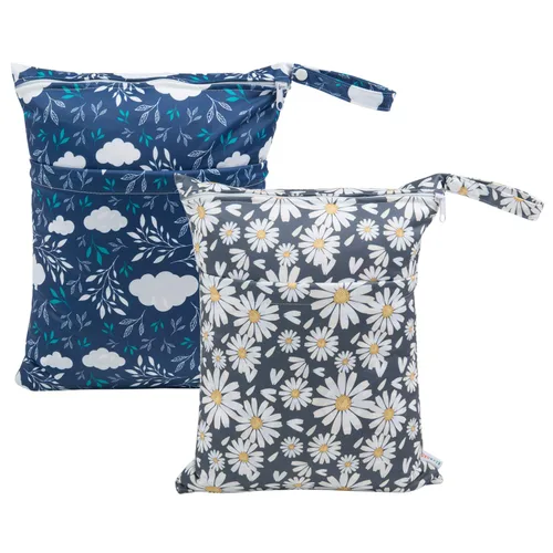 Miniatura 53 de ALVABABY 2 bolsas de pañales de tela para ropa húmeda, reutilizables con dos bolsillos con cremallera, para viajes, playa, piscina, guardería