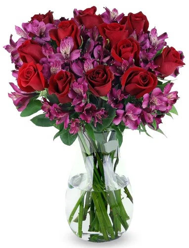 Miniatura 8 de Benchmark Bouquets - Rosas clásicas y alstroemeria (jarrón de cristal incluido) - Flores frescas para entrega al día siguiente - Regalo