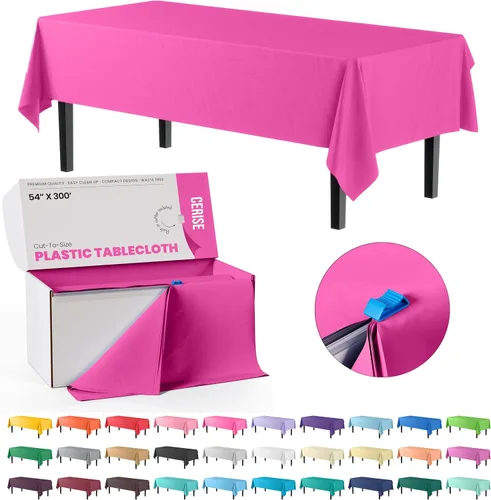 Miniatura 13 de Party Solids Rollo de Mantel de Mesa de Plástico Negro de 54 Pulgadas X 300 Pies en una Caja de Corte a Medida con Conveniente Cortador Deslizante.