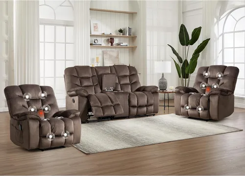 Miniatura 22 de HAOMARKETS Silla reclinable eléctrica con masaje y calor, sillas reclinables eléctricas de 41 pulgadas de ancho con puerto USB, sofá reclinable