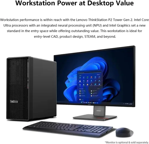 Miniatura 4 de Lenovo ThinkStation P2 Tower PC AI de escritorio, Intel Core Ultra 5 225, DDR5 de 16 GB, SSD de 512 GB, Wi-Fi 7, compatible con 3 pantallas 4K