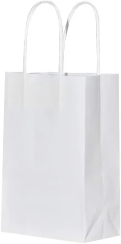 bagmad Paquete de 100 bolsas de papel kraft blancas resistentes con asas a granel, bolsas de regalo de 5.25 x 3.25 x 8 pulgadas, para manualidades,
